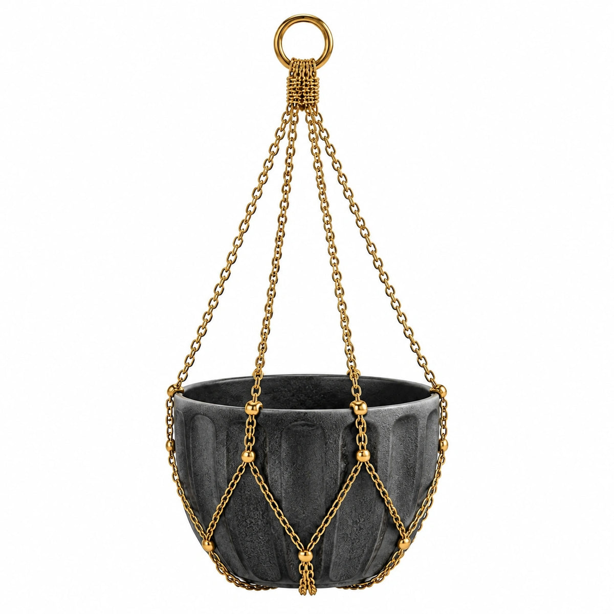 Hängepflanztopf Ø 25 cm Metall Schwarz Gold mit Kettenaufhängung