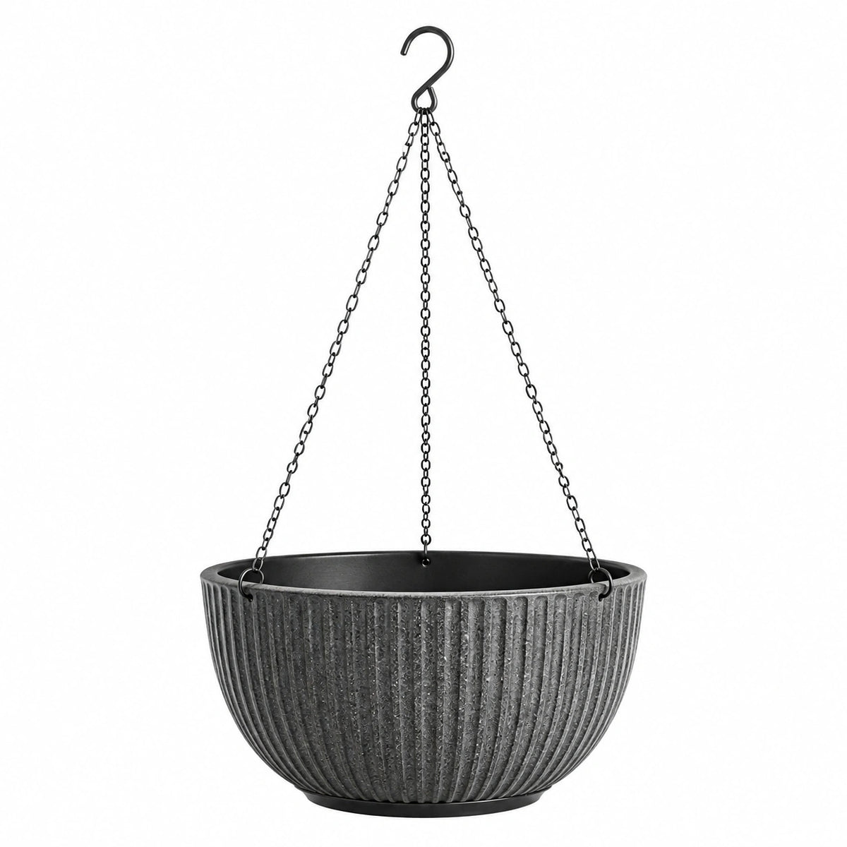 Hängepflanztopf 30 cm Kunststoff Schwarz für Balkon mit Kettenaufhängung