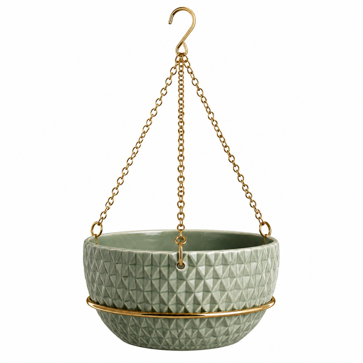Hängeblumentopf Ø 22 cm Keramik Grün mit Metallkette für Innenräume