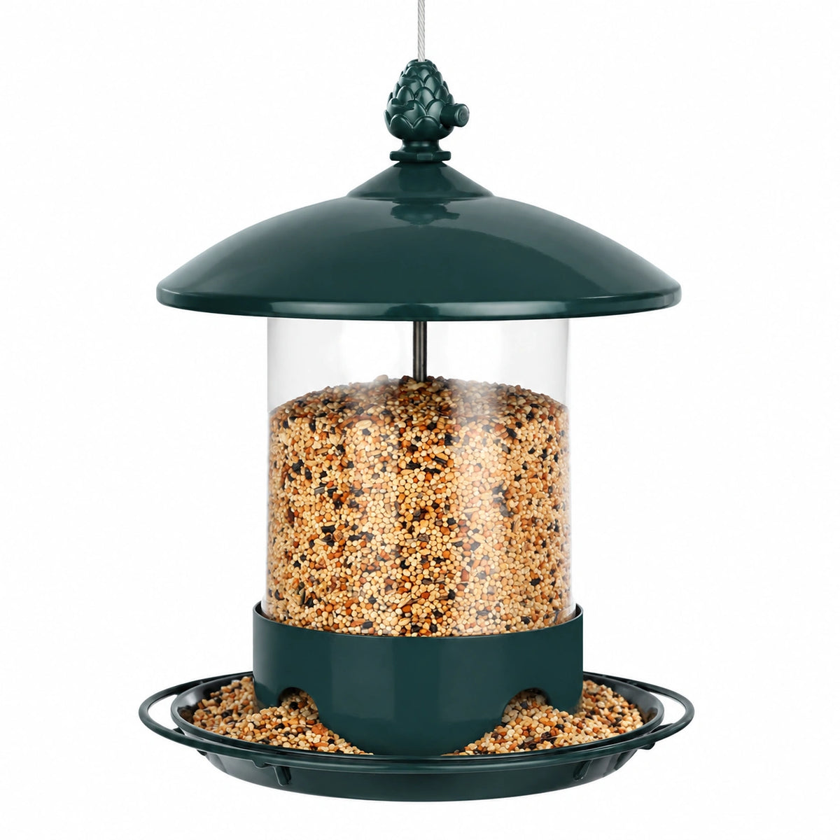 Hängendes Vogelfutterhaus 20 cm Kunststoff Dunkelgrün mit Futterschale