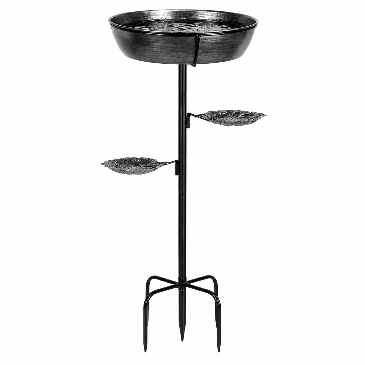 Vogelbad Ø 50 cm Metall Schwarz mit Erdspieß und Futterschalen