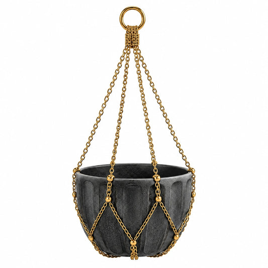 Hängepflanztopf Ø 25 cm Metall Schwarz Gold mit Kettenaufhängung