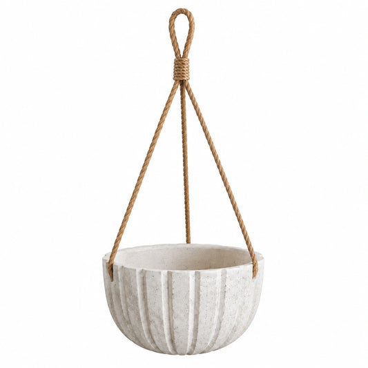 Hängeblumentopf 20 cm Keramik Weiß mit Seilaufhängung