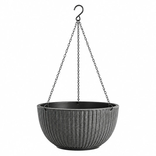 Hängepflanztopf 30 cm Kunststoff Schwarz für Balkon mit Kettenaufhängung