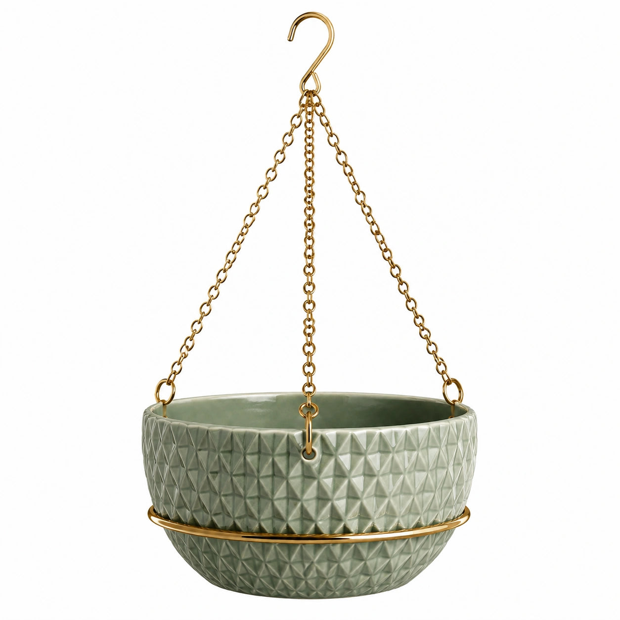 Hängeblumentopf Ø 22 cm Keramik Grün mit Metallkette für Innenräume