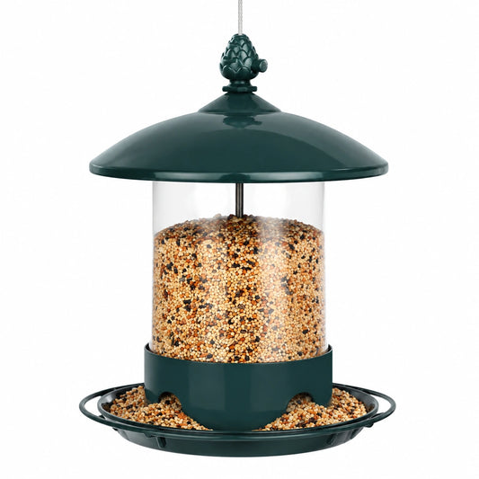 Hängendes Vogelfutterhaus 20 cm Kunststoff Dunkelgrün mit Futterschale