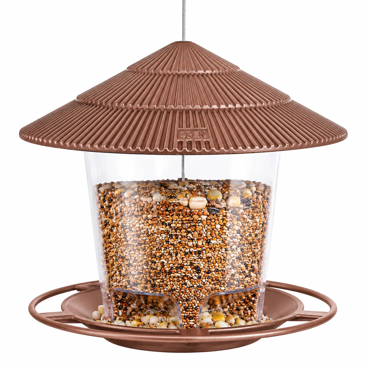 Vogelfutterspender 25 cm Kunststoff Braun zum Aufhängen mit Futterschale