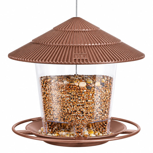 Vogelfutterspender 25 cm Kunststoff Braun zum Aufhängen mit Futterschale