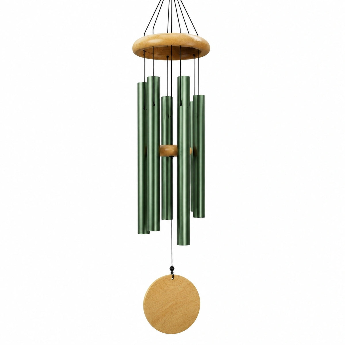 Windspiel 90 cm aus Metall und Holz in Grün für Garten mit Klangröhren