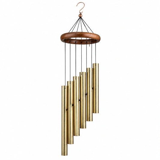 Windspiel 85 cm aus Messing Goldbraun für Garten mit tiefem Klang