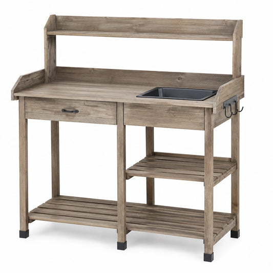 Gartenarbeitstisch 120 x 60 x 170 cm Holz Braun mit Pflanzwanne und Ablagen