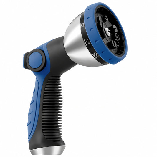 Wasserpistolen-Sprühkopf 20 cm Kunststoff Blau Schwarz mit Metallring und Mehrstrahlfunktion