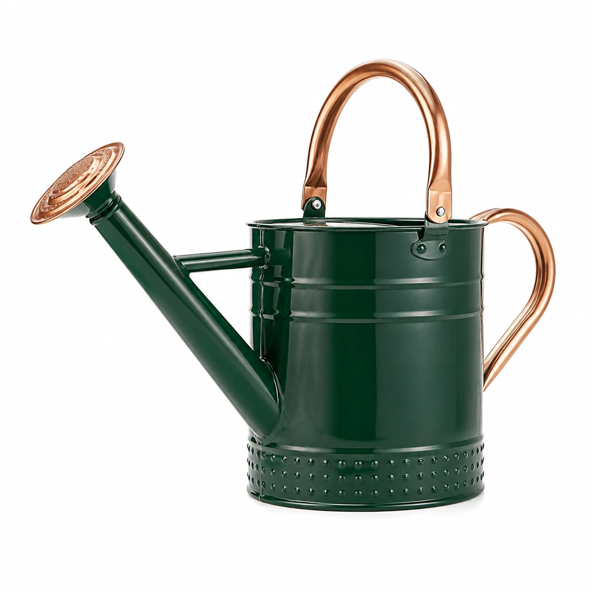 Gießkanne 8 L Ø 22 cm aus Metall dunkelgrün kupferfarben - mit Brausekopf und Doppelgriff