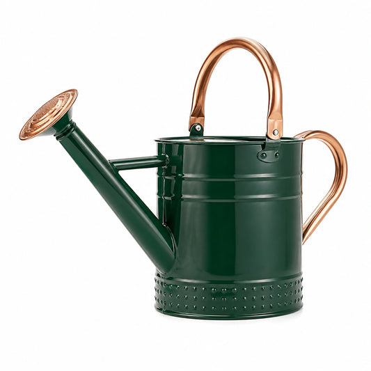 Gießkanne 8 L Ø 22 cm aus Metall dunkelgrün kupferfarben - mit Brausekopf und Doppelgriff