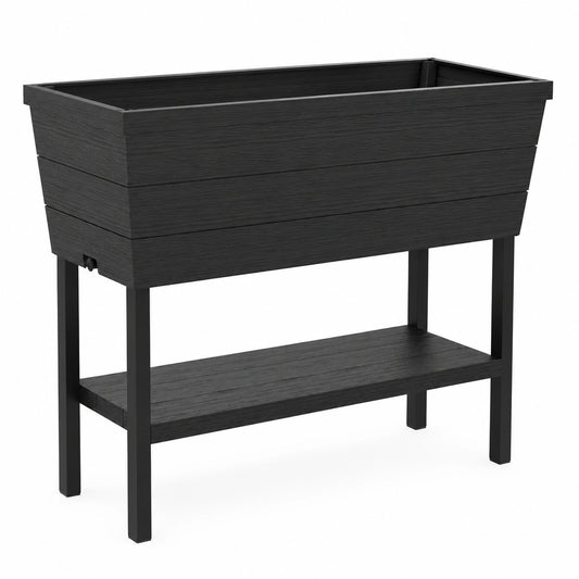 Hochbeet 90 x 45 x 85 cm aus Holz schwarz mit Ablage und Ablauf