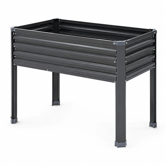 Hochbeet 120 x 60 x 80 cm aus Stahl schwarz - erhöhtes Pflanzbeet mit Lamellen
