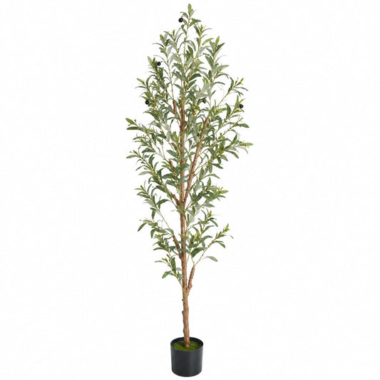 Künstlicher Olivenbaum 180 cm Kunststoff Grün-Schwarz im Topf