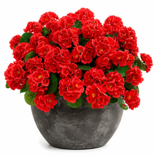 Kunstpflanze 45 cm rote Blüten aus Polyester im grauen Topf dekorativ
